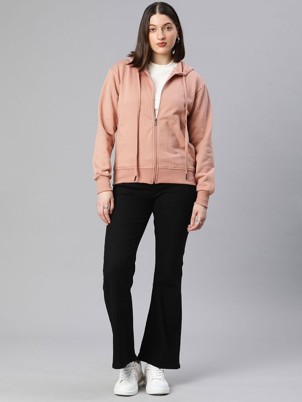 Women Black Solid Training Hooded Rapid-Dry Zipper — Lightweight Athletic Zip Hoodie | HB INDUSTRIES Pakistan