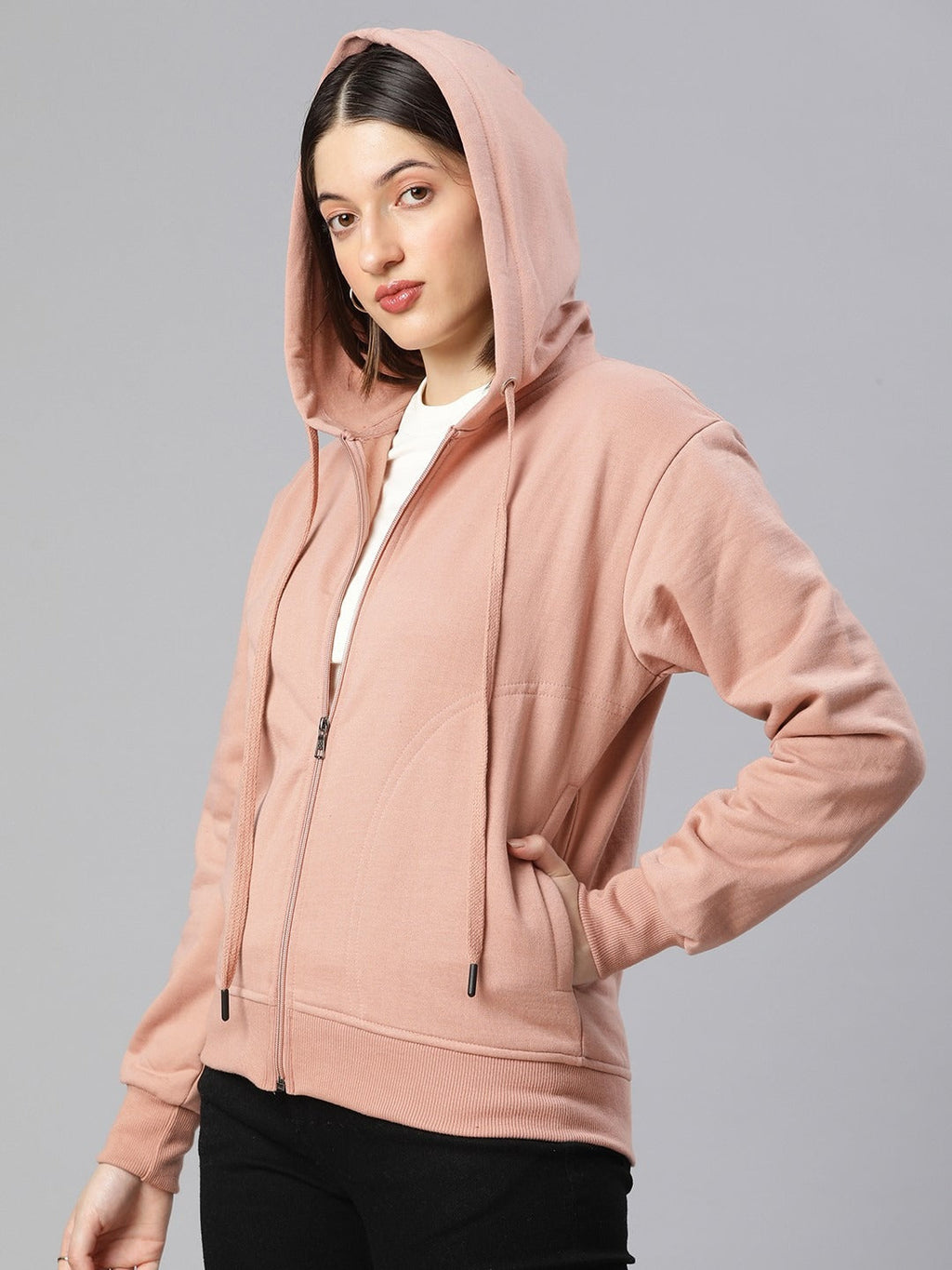 Women Black Solid Training Hooded Rapid-Dry Zipper — Lightweight Athletic Zip Hoodie | HB INDUSTRIES Pakistan