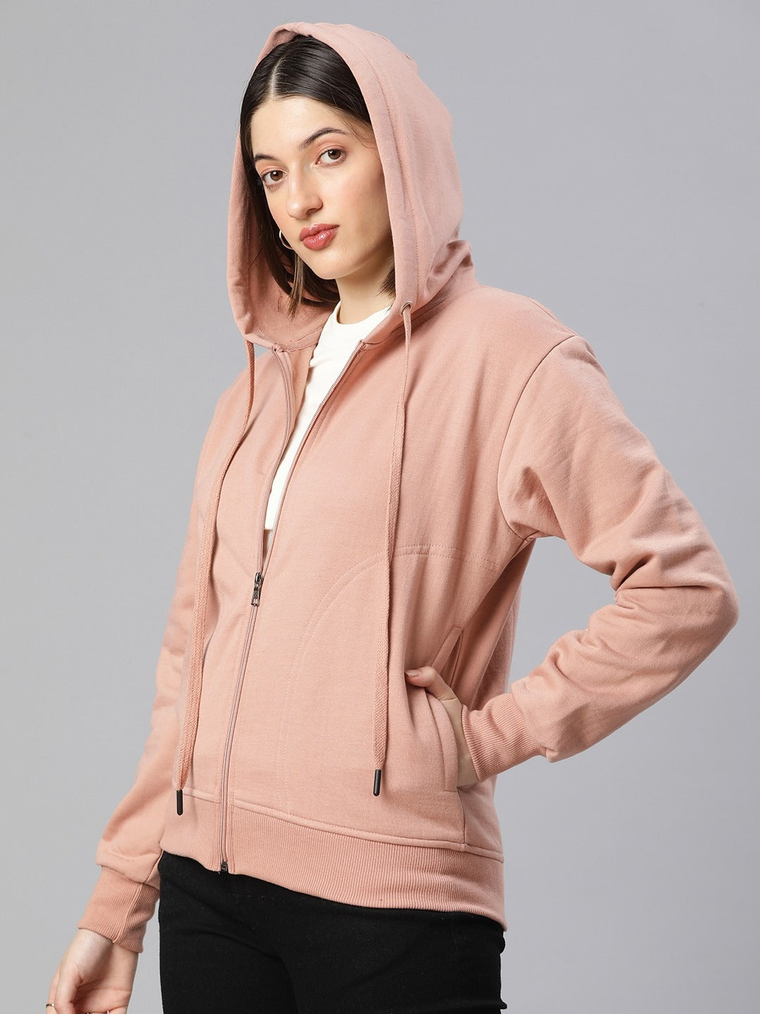 Women Black Solid Training Hooded Rapid-Dry Zipper — Lightweight Athletic Zip Hoodie | HB INDUSTRIES Pakistan