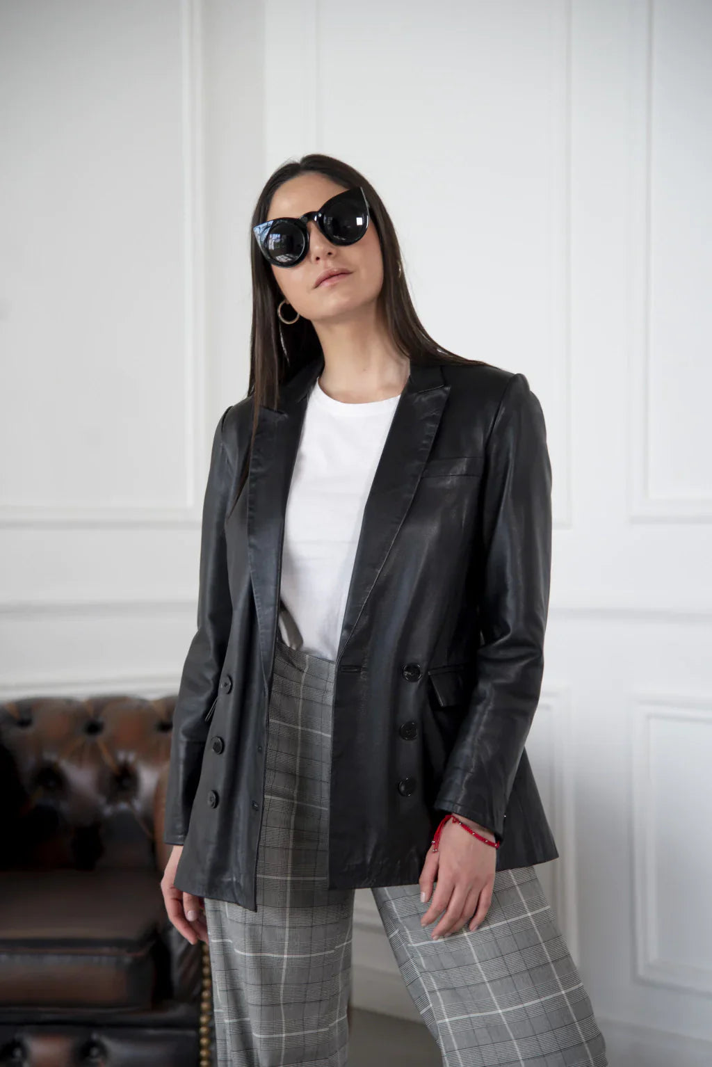 HB INDUSTRIES Black Leather Blazer For Women