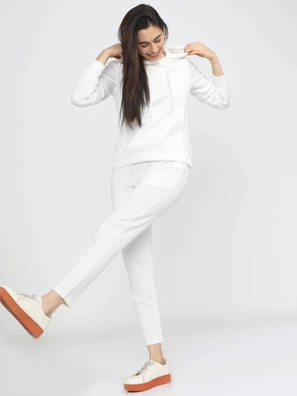 Women Hooded White Hoodie — Classic White Cotton Pullover with Kangaroo Pocket | HB INDUSTRIES Pakistan