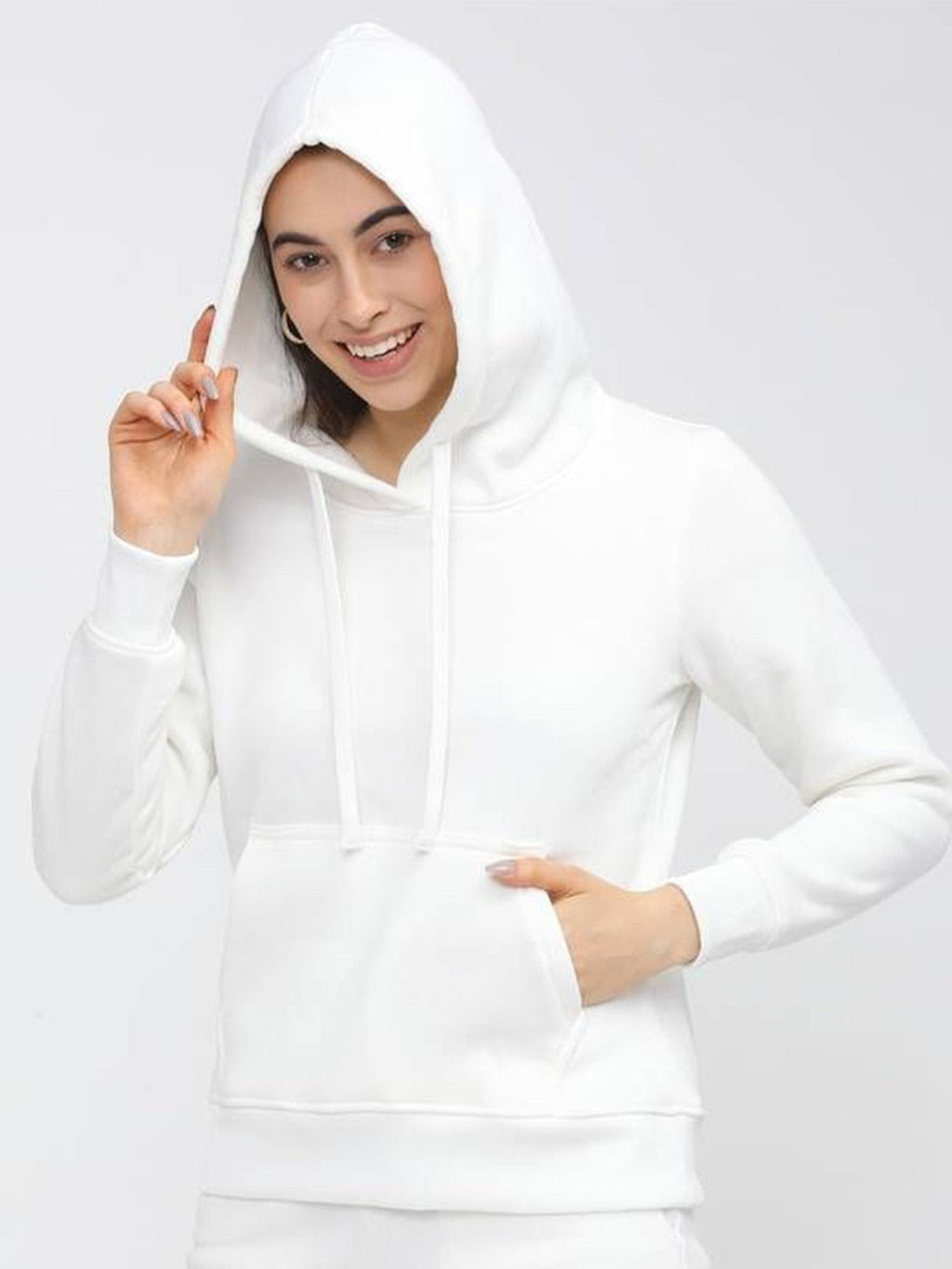 Women Hooded White Hoodie — Classic White Cotton Pullover with Kangaroo Pocket | HB INDUSTRIES Pakistan