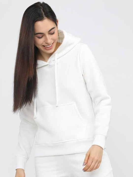 Women Hooded White Hoodie — Classic White Cotton Pullover with Kangaroo Pocket | HB INDUSTRIES Pakistan