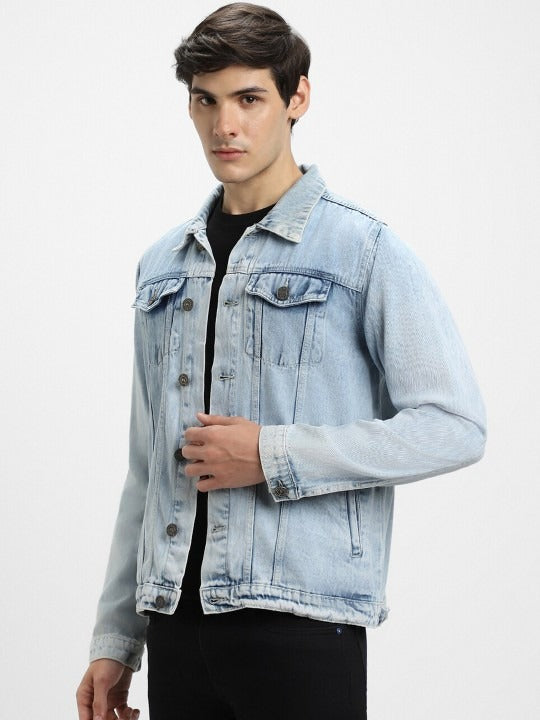 Washed Spread Collar Long Sleeves Denim Jacket for Men – Trendy, Breathable Outerwear for Pakistan | HB INDUSTRIES