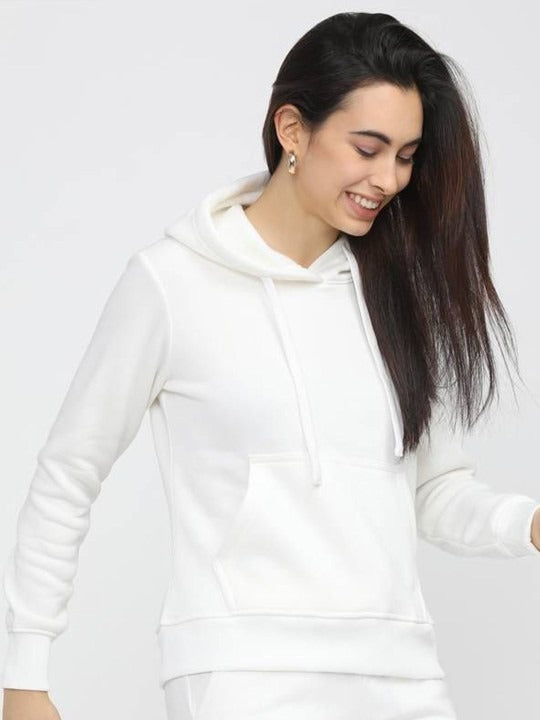Women Hooded White Hoodie — Classic White Cotton Pullover with Kangaroo Pocket | HB INDUSTRIES Pakistan