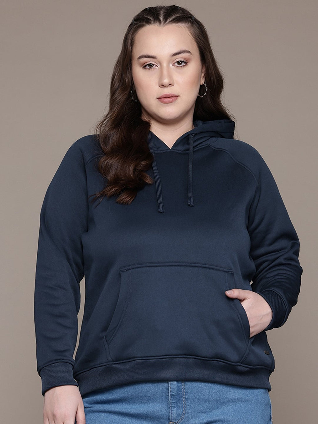 Women Navy Blue Solid Hooded Hoodie — Classic Cotton Pullover with Kangaroo Pocket | HB INDUSTRIES Pakistan