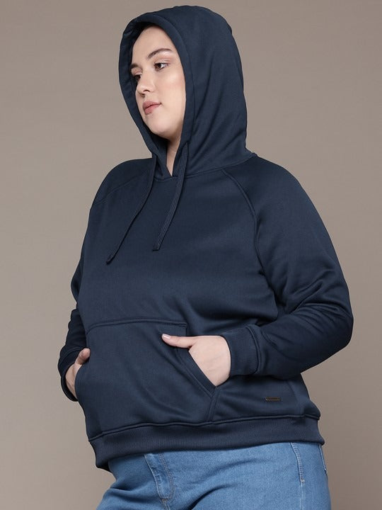 Women Navy Blue Solid Hooded Hoodie — Classic Cotton Pullover with Kangaroo Pocket | HB INDUSTRIES Pakistan