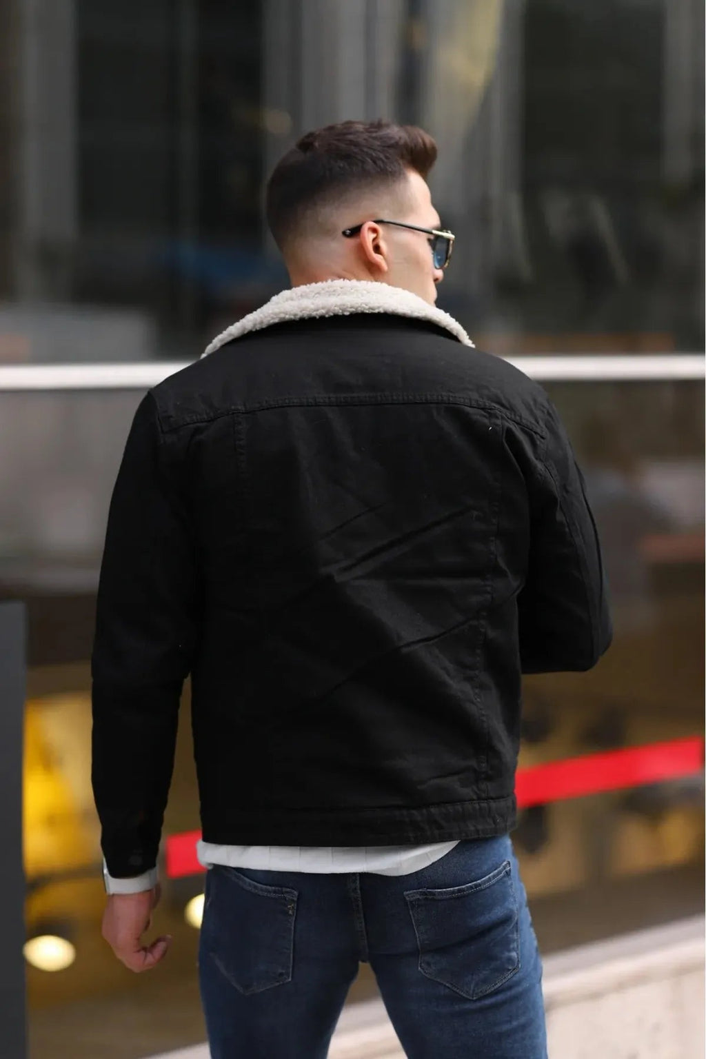 Men's Off White Fur Black Denim Jacket – Premium Style by DOCACCA