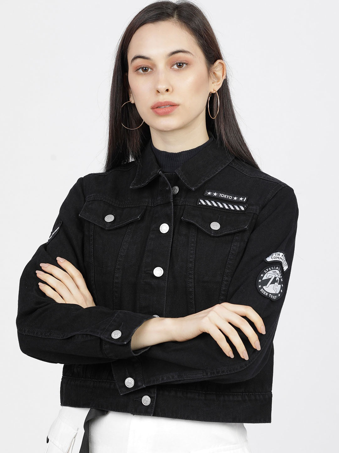 Women Black Solid Denim Jacket – Trendy Everyday Outerwear in Pakistan | HB INDUSTRIES
