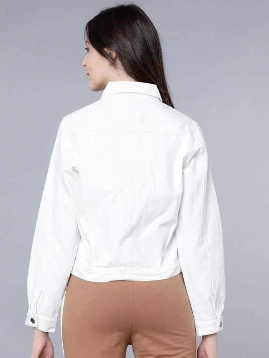 Women White Solid Crop Denim Jacket – Trendy Lightweight Layer for Pakistani Summers | HB INDUSTRIES