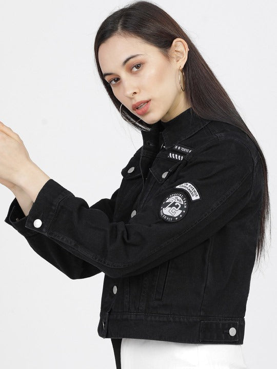 Women Black Solid Denim Jacket – Trendy Everyday Outerwear in Pakistan | HB INDUSTRIES