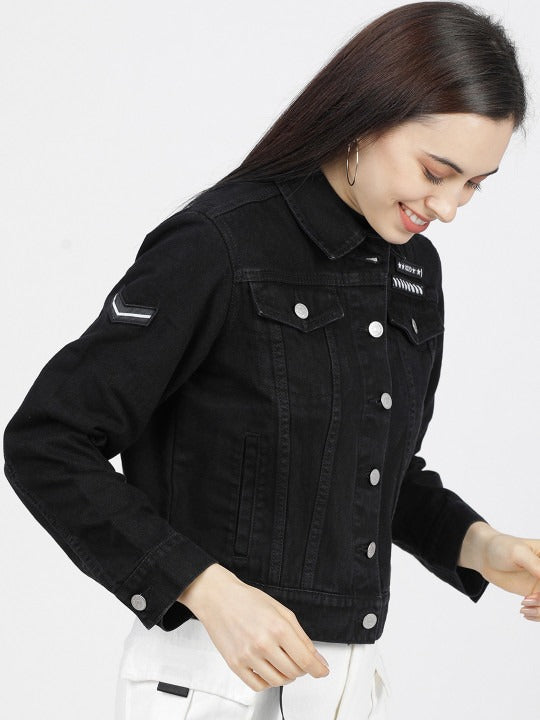Women Black Solid Denim Jacket – Trendy Everyday Outerwear in Pakistan | HB INDUSTRIES