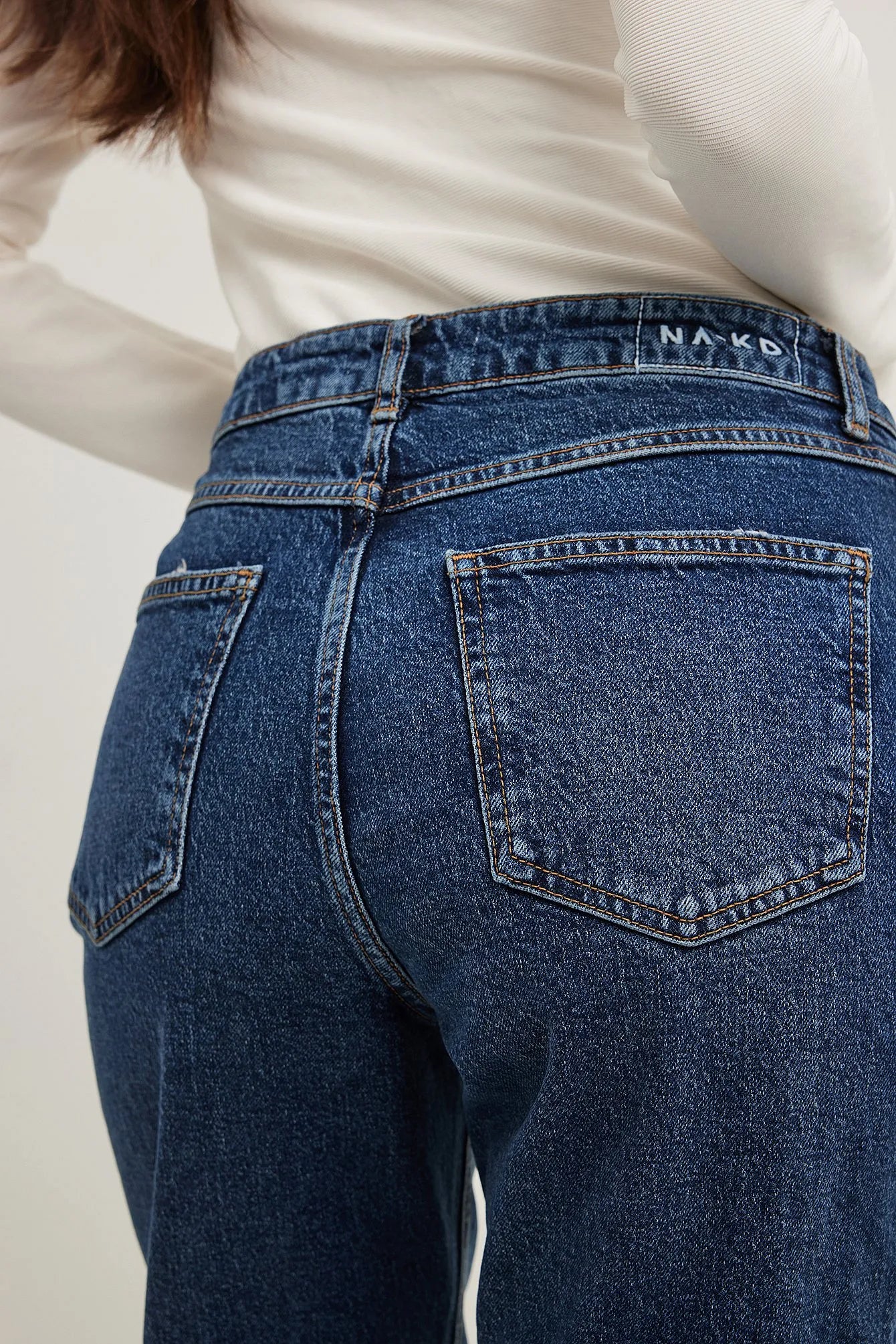 Close-Up of Mid Blue Mom High Waist Jeans Fabric