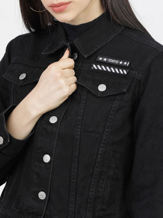 Women Black Solid Denim Jacket – Trendy Everyday Outerwear in Pakistan | HB INDUSTRIES