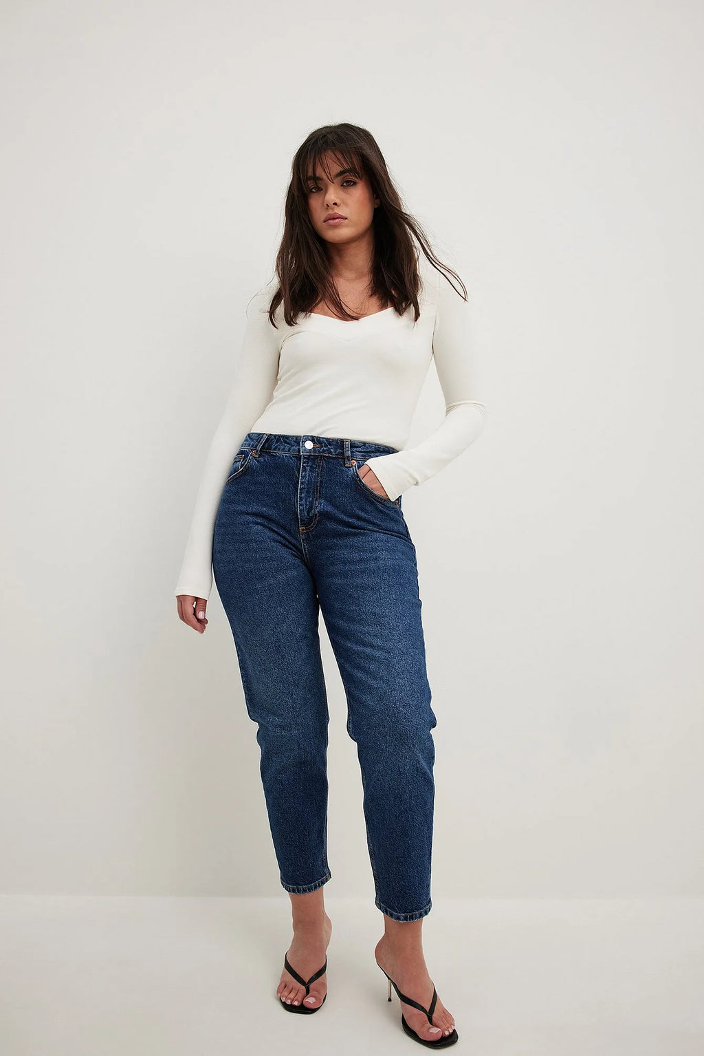 Mid Blue Mom High Waist Jeans - Classic & Comfortable