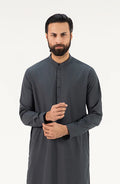Men's Band Collar Shalwar Suit - Charcoal