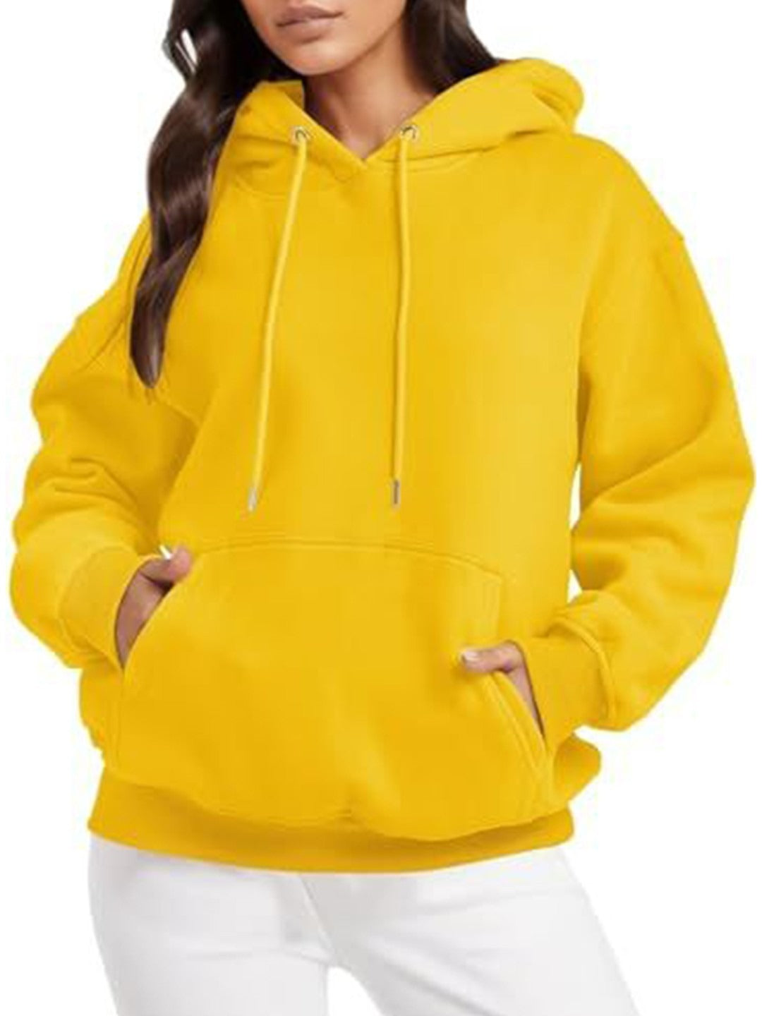 Women Yellow Hooded Hoodie — Bright Yellow Cotton Pullover with Kangaroo Pocket | HB INDUSTRIES Pakistan