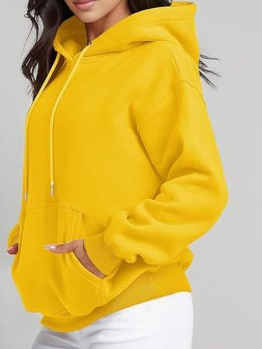 Women Yellow Hooded Hoodie — Bright Yellow Cotton Pullover with Kangaroo Pocket | HB INDUSTRIES Pakistan