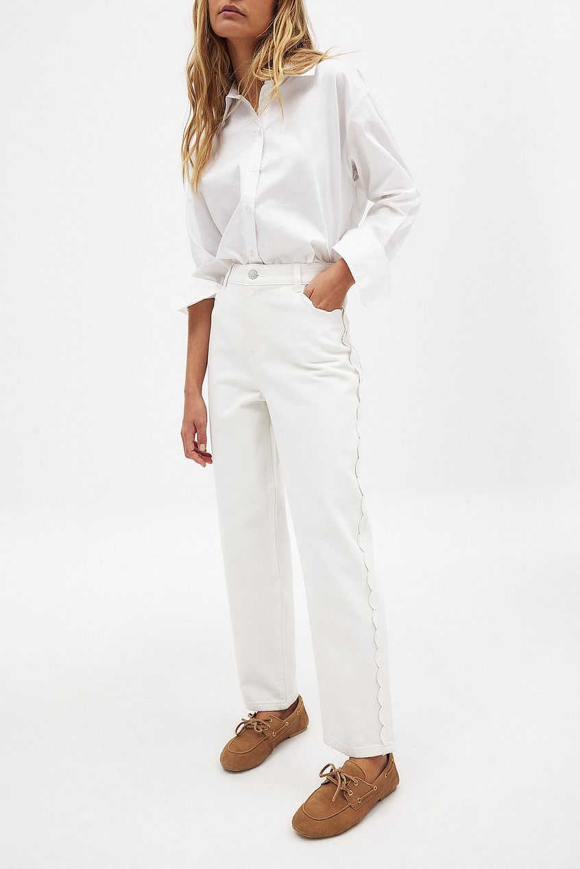 Women Cropped Scallop Detail Denim Jeans – Feminine Scallop Hem, Trendy Cropped Fit | HB INDUSTRIES