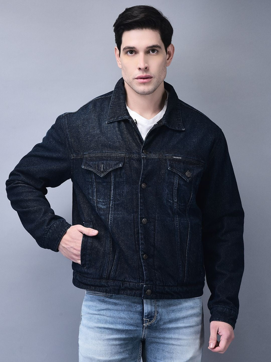Men Spread Collar Solid Cotton Casual Denim Jacket – Breathable Outerwear for Pakistan | DOCACCA
