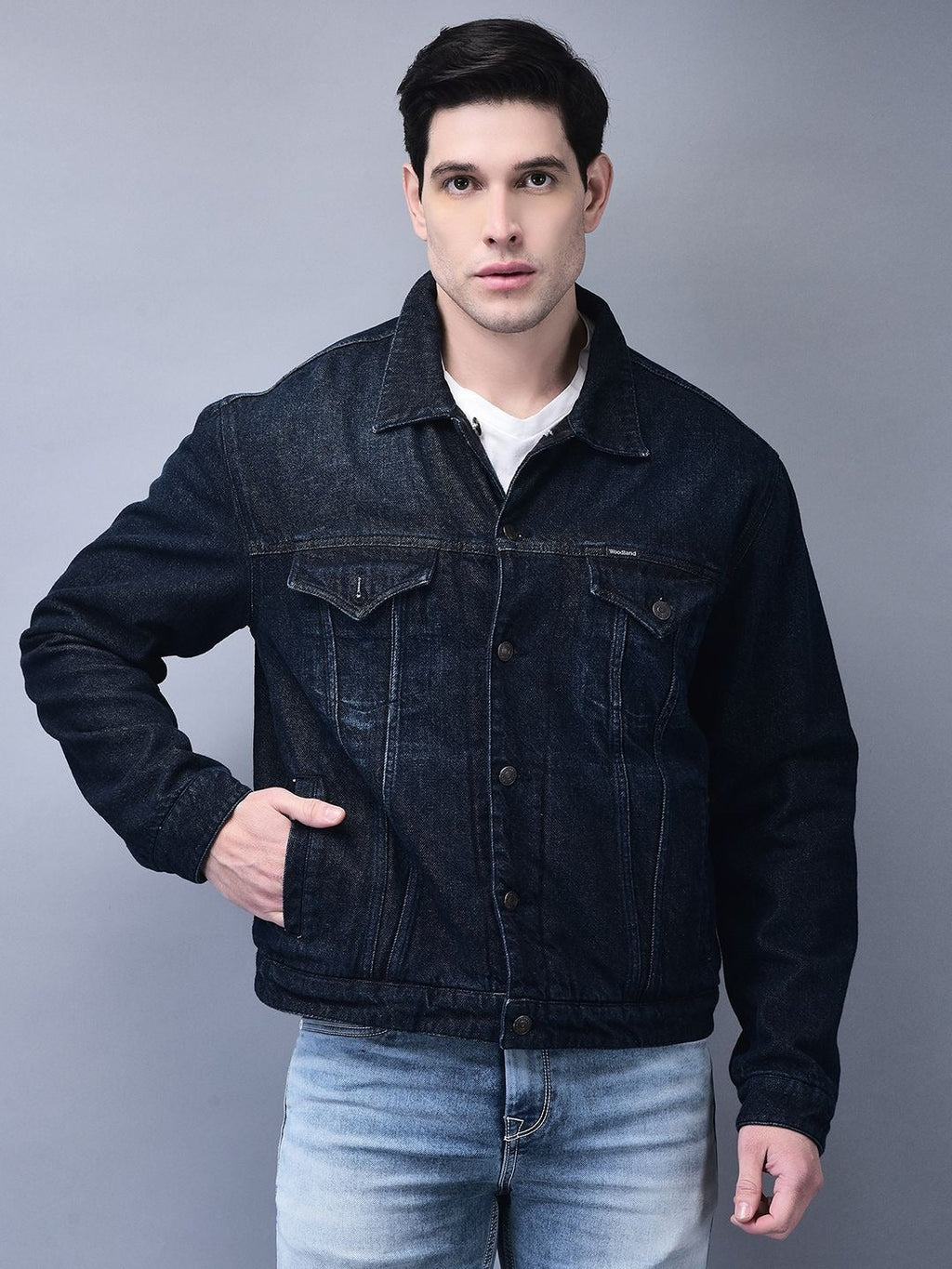 Men Spread Collar Solid Cotton Casual Denim Jacket – Breathable Outerwear for Pakistan | DOCACCA