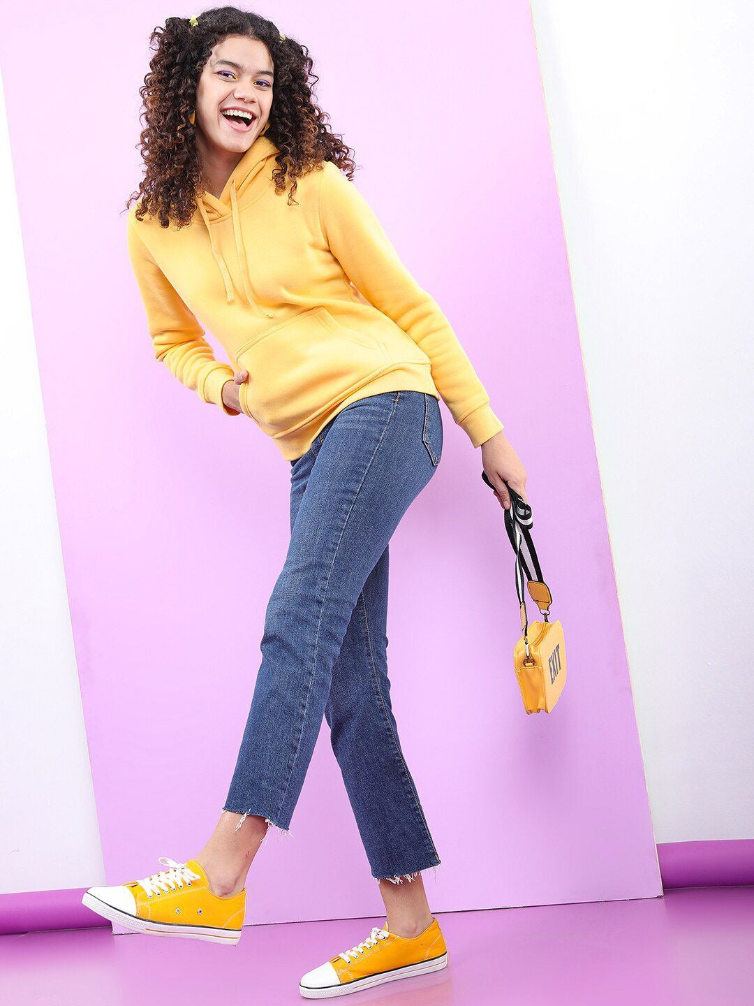 Women Yellow Hooded Hoodie — Bright Cotton Pullover with Kangaroo Pocket | HB INDUSTRIES Pakistan