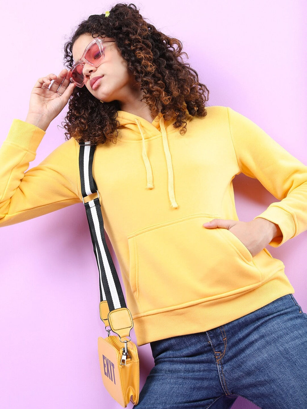 Women Yellow Hooded Hoodie — Bright Cotton Pullover with Kangaroo Pocket | HB INDUSTRIES Pakistan