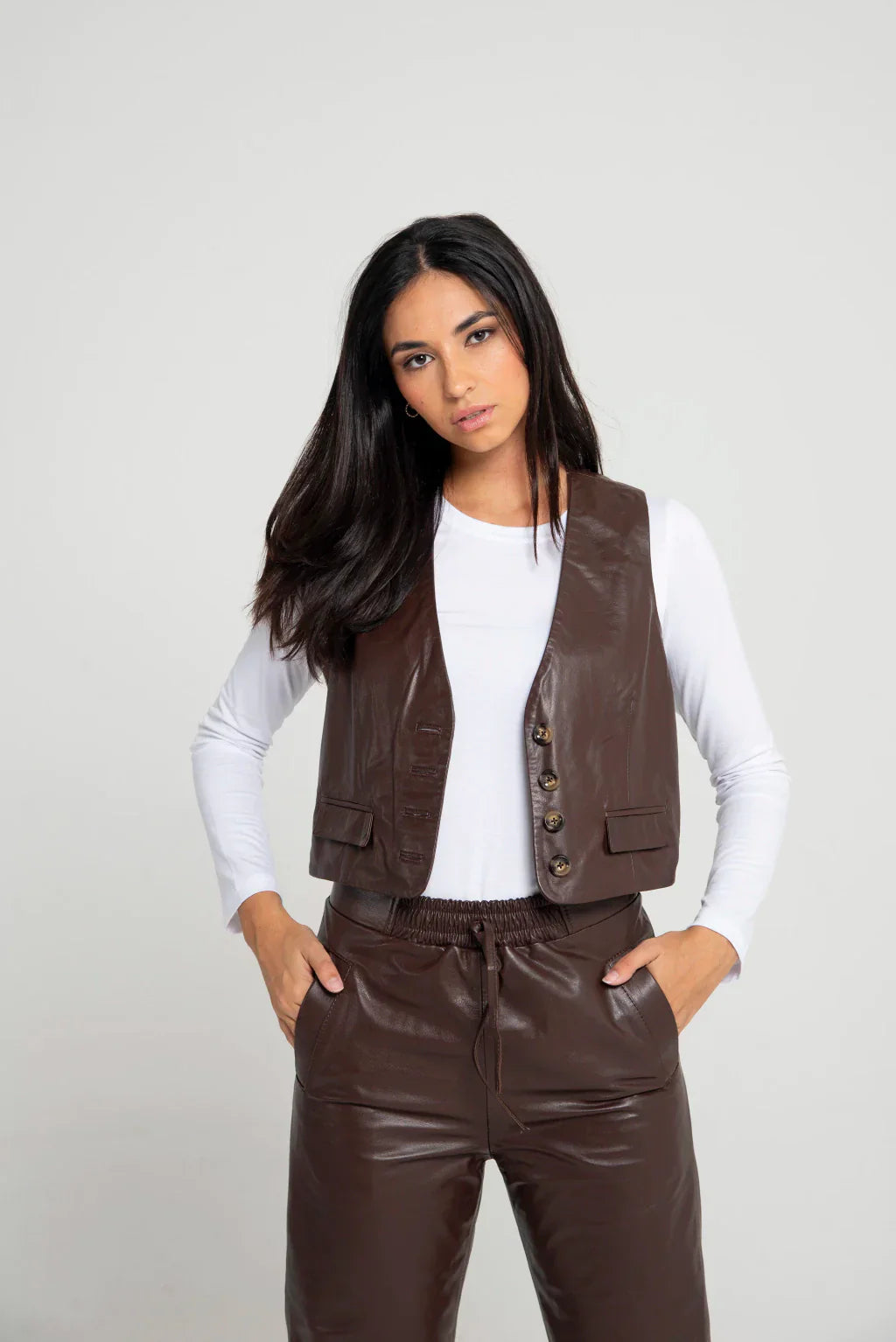 Brown Leather Vest For Women's