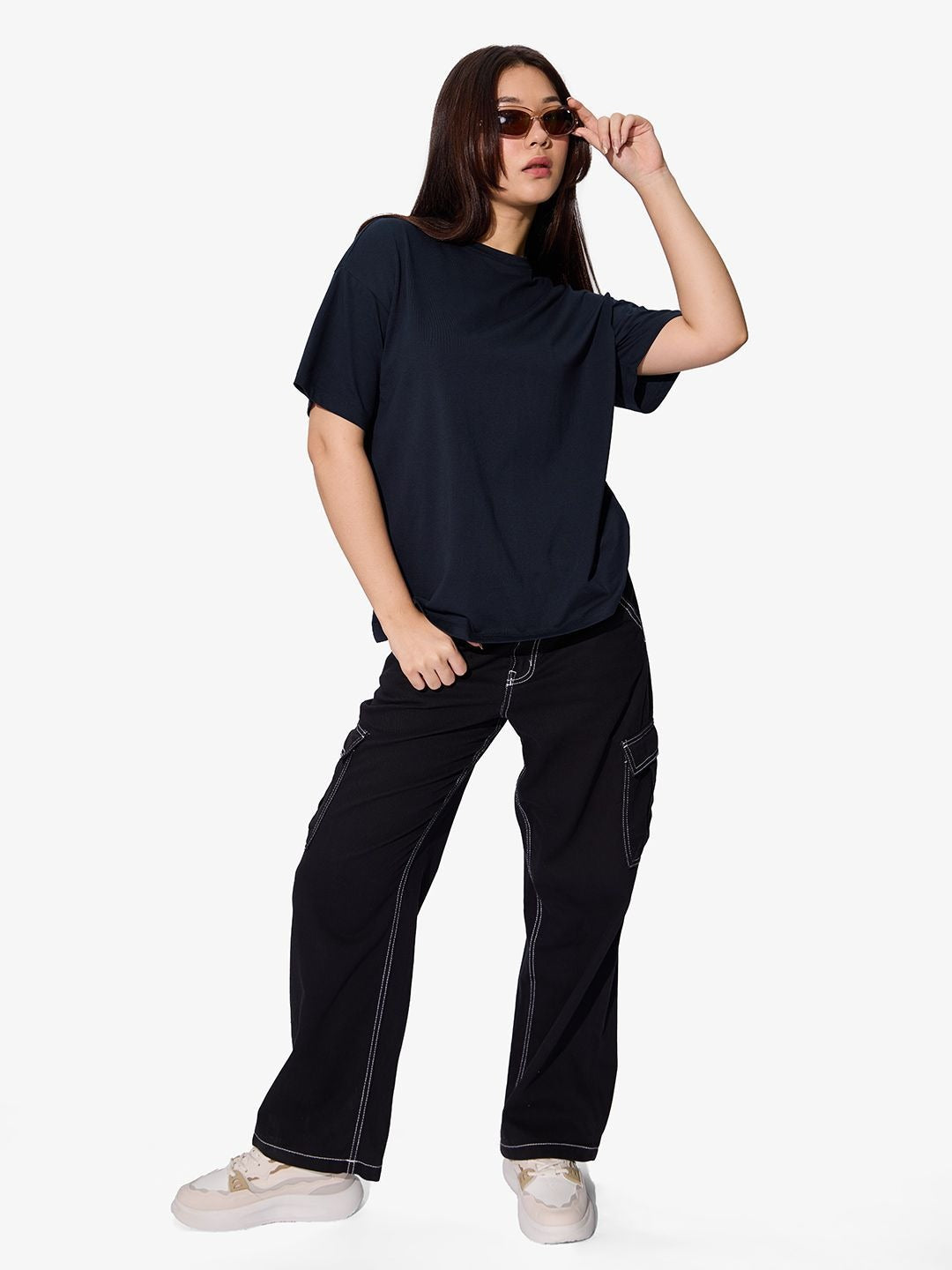 Women Solid Regular Sleeves Oversized T-Shirt – Casual Cotton Wear Pakistan