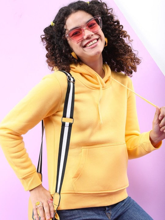 Women Yellow Hooded Hoodie — Bright Cotton Pullover with Kangaroo Pocket | HB INDUSTRIES Pakistan
