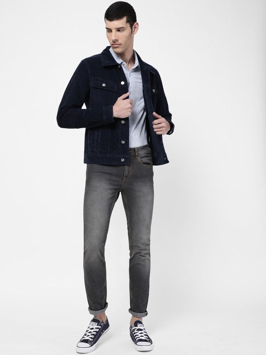 Men Navy Blue Washed Denim Jacket – Stylish Lightweight Outerwear for Pakistani Men | DOCACCA