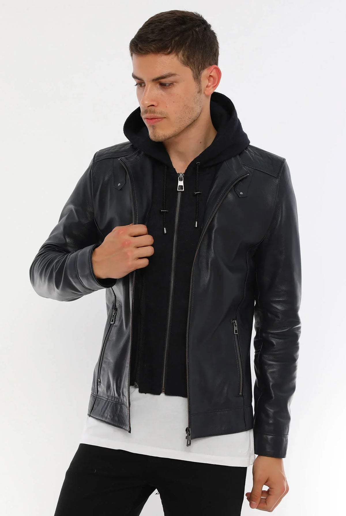 HB INDUSTRIES Luca Hooded Genuine Leather Jacket