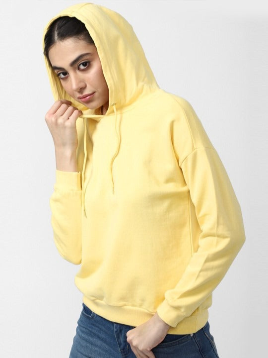 Women Yellow Hooded Hoodie — Bright Cotton Pullover with Kangaroo Pocket | HB INDUSTRIES Pakistan