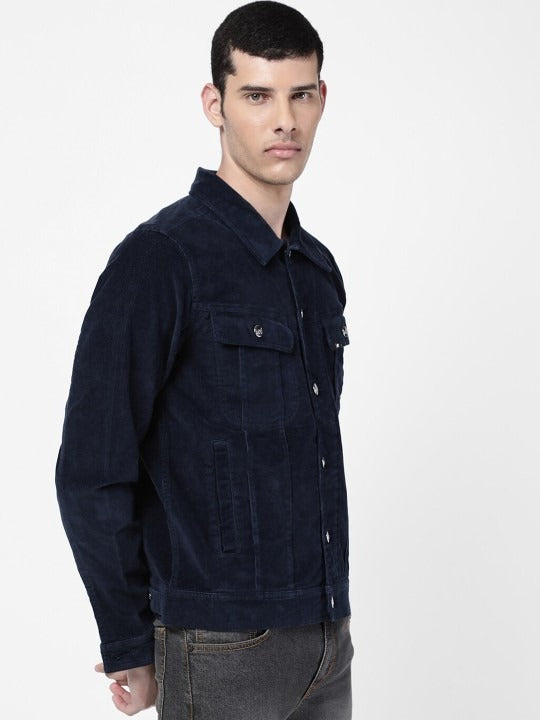 Men Navy Blue Washed Denim Jacket – Stylish Lightweight Outerwear for Pakistani Men | DOCACCA