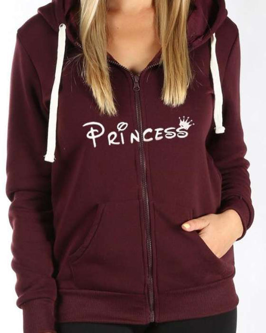Ace Maroon Princess Zipper Hoodie For womens