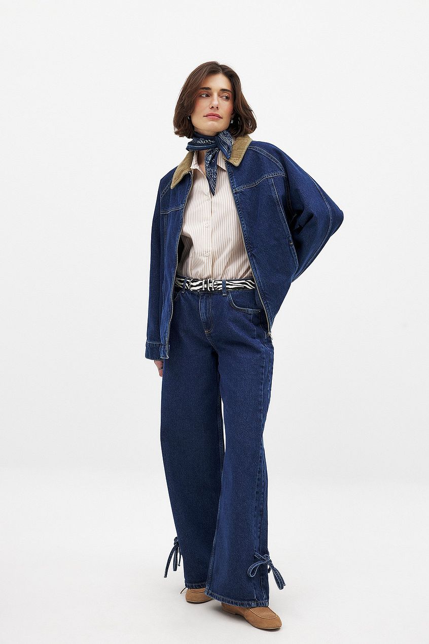 Women Tie Detail Denim Jeans – Tie-Front Waist Denim, Adjustable Fit & Fusion Style | DOCACCA