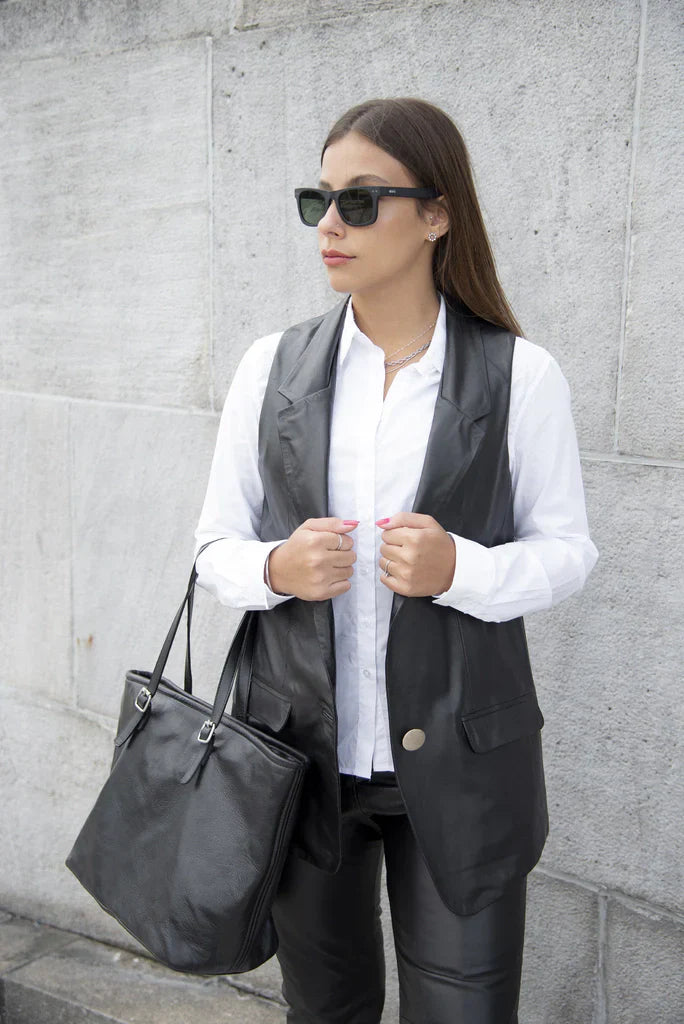 HB INDUSTRIES Black Leather Vest For Women
