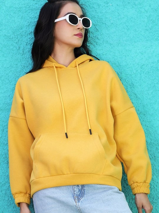 Women Yellow Hooded Hoodie — Bright Cotton Pullover with Kangaroo Pocket | HB INDUSTRIES Pakistan