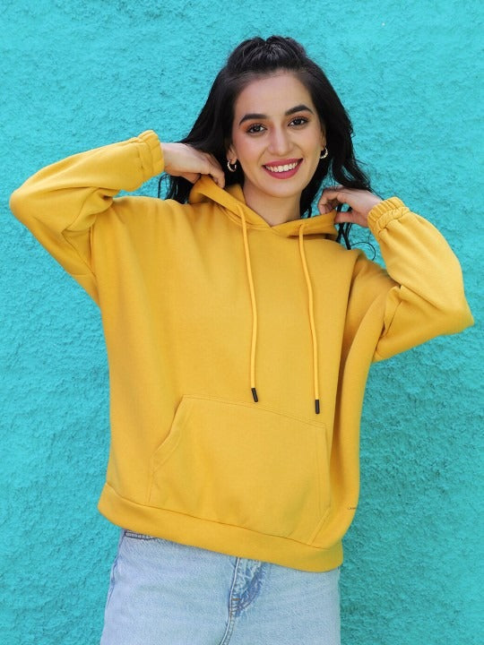 Women Yellow Hooded Hoodie — Bright Cotton Pullover with Kangaroo Pocket | HB INDUSTRIES Pakistan