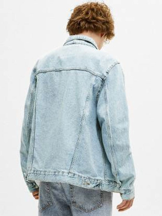Men Solid Spread Collar Denim Jacket – Breathable Urban Wear for Pakistani Men | DOCACCA