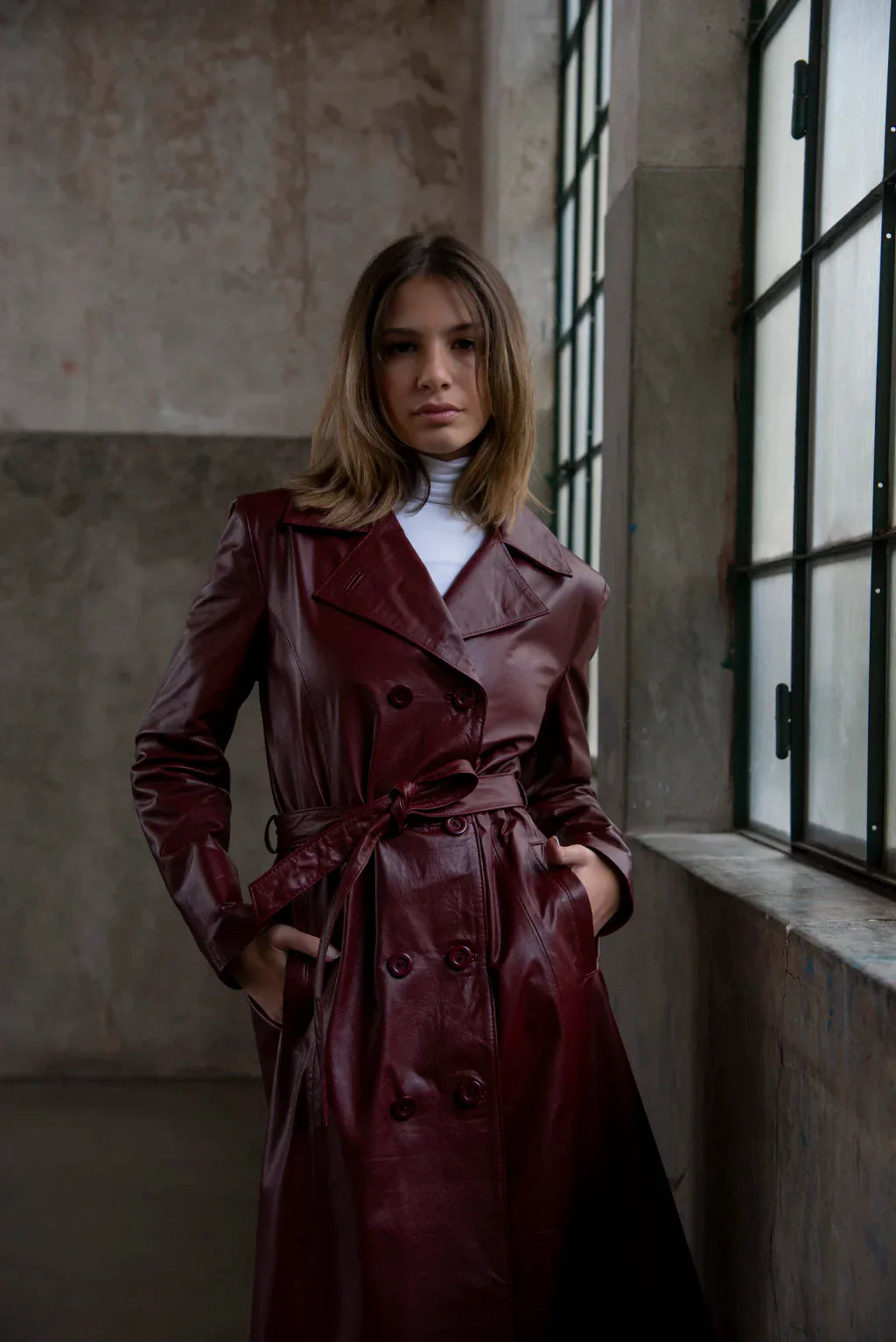 HB INDUSTRIES Brown Leather Coat For Women's