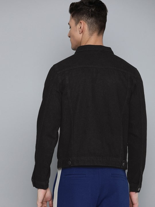 Men Black Cotton Denim Jacket – Breathable Urban Style for Pakistani Men | DOCACCA