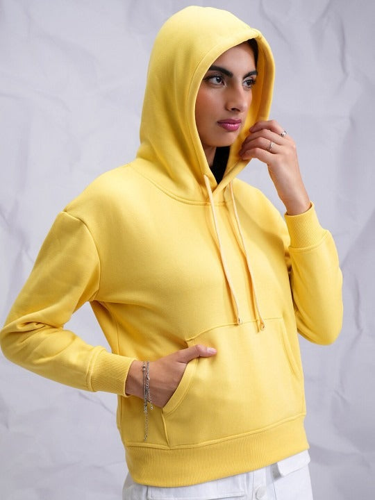 Yellow Relaxed Hooded Pullover Hoodie for Women — Casual Cotton-Blend Sweatshirt | HB INDUSTRIES Pakistan