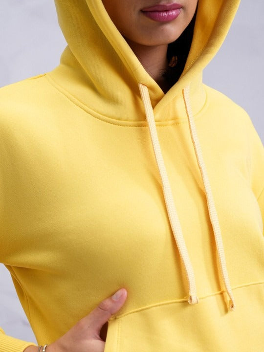 Yellow Relaxed Hooded Pullover Hoodie for Women — Casual Cotton-Blend Sweatshirt | HB INDUSTRIES Pakistan