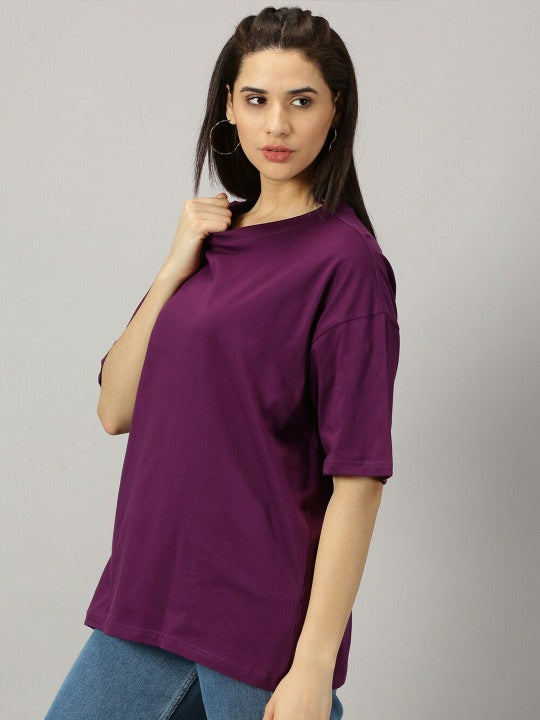 Round Neck Drop-Shoulder Sleeves Pure Cotton Oversized T-shirt – Casual Women’s Wear in Pakistan