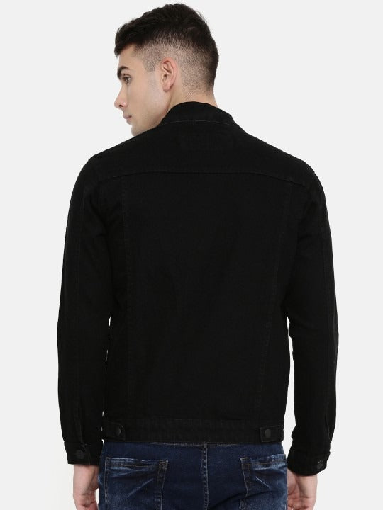Men Black Solid Denim Jacket – Urban Cotton Outerwear for Pakistani Weather | DOCACCA