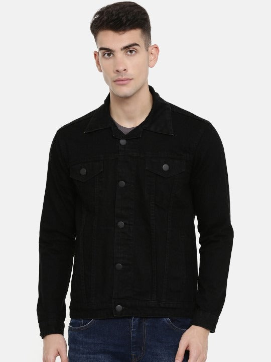 Men Black Solid Denim Jacket – Urban Cotton Outerwear for Pakistani Weather | DOCACCA