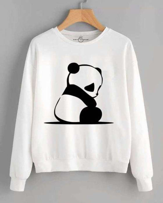 White Panda Print Sweat Shirt For womens