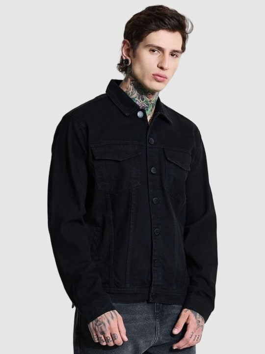 Men’s Solid Cotton Denim Jacket – Relaxed Fit Casual Outerwear for All Seasons in Pakistan