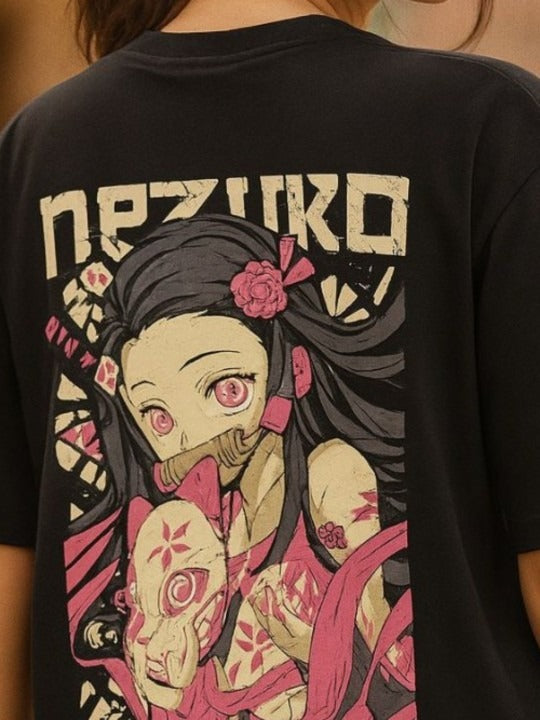 Women Demon Slayer Graphic Printed Round Neck Cotton Relaxed Fit T-Shirt in Pakistan | Anime Streetwear